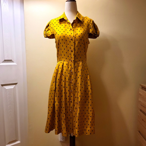 Kate Spade Yellow Silk Owl Dress - Picture 1 of 12